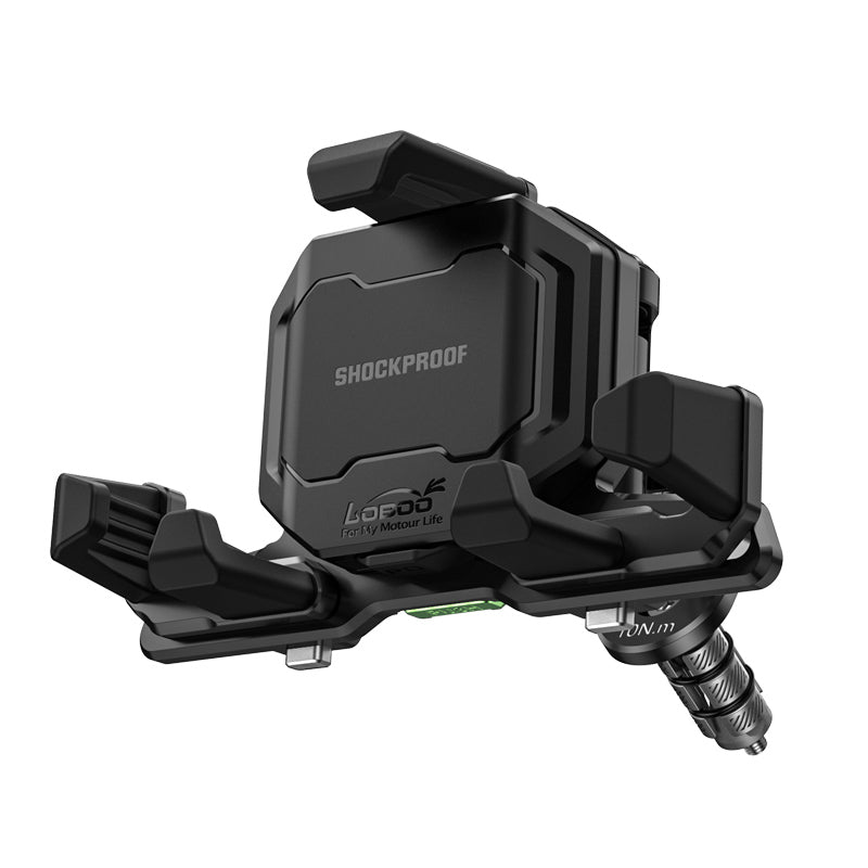 LOBOO PH06 Motorcycle Phone Holder – Adjustable Anti-Vibration Mount with Wireless & Wired Fast Charging, 360° Rotation