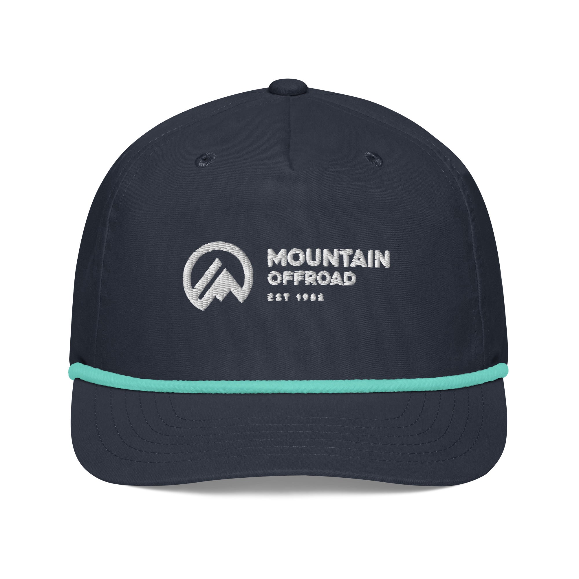 Navy blue Mountain Offroad rope hat with embroidered logo for camping and adventure