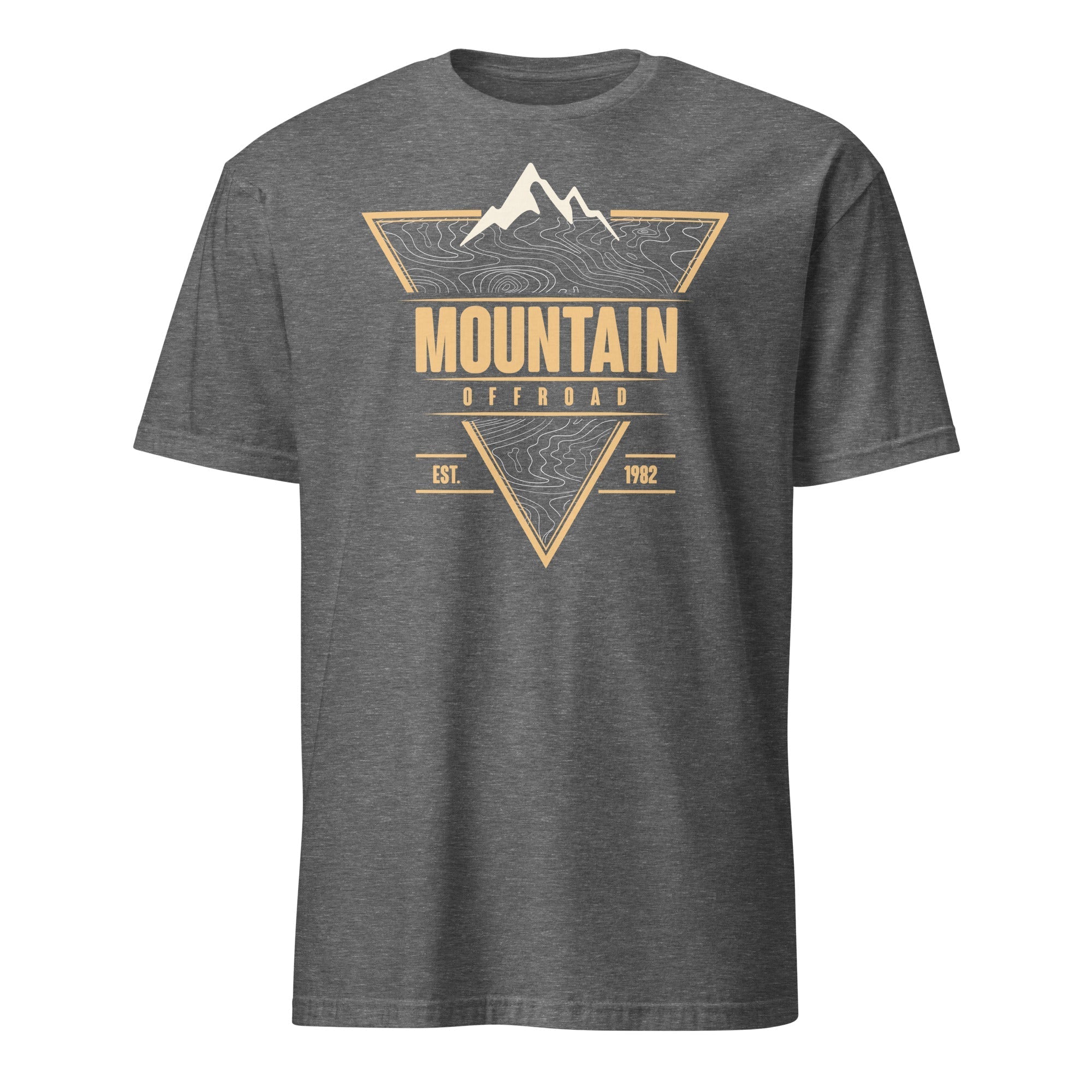 Gray mountain offroad graphic t-shirt with topo map and retro adventure design