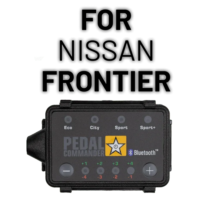 Pedal Commander throttle response controller for Nissan Frontier with mode buttons and Bluetooth logo