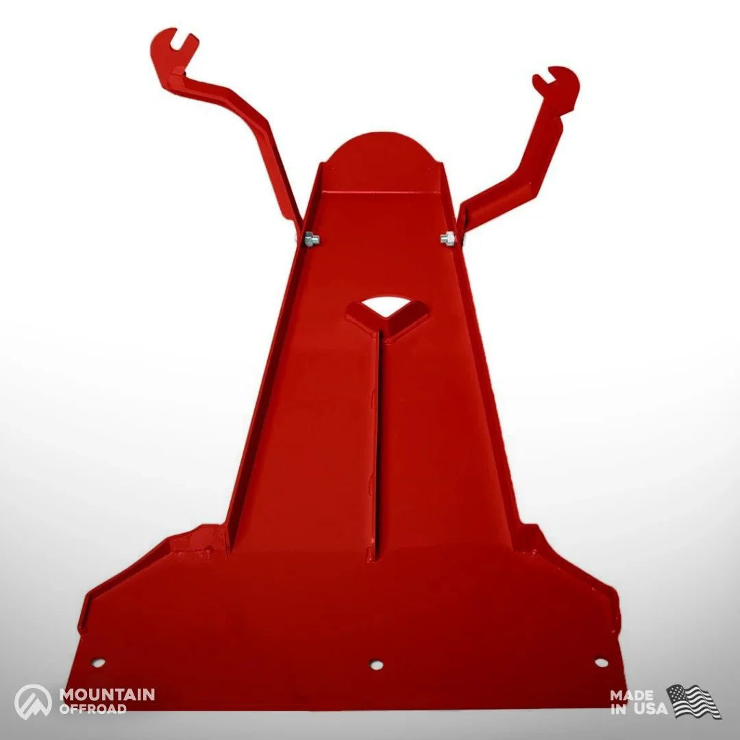 Red steel skid plate for Jeep Wrangler JL, oil pan and transmission protection