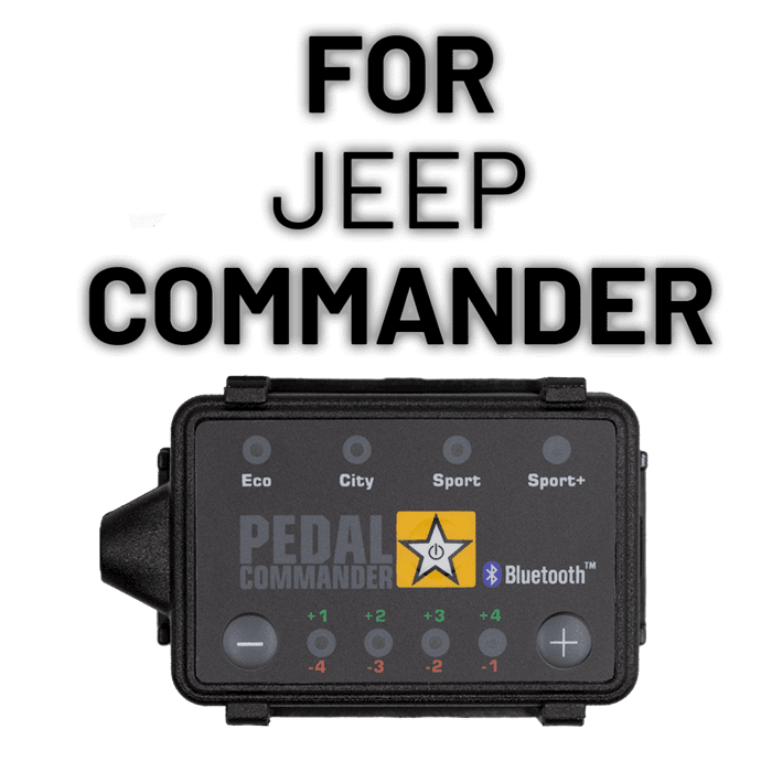 Pedal Commander throttle controller for Jeep Commander with mode and Bluetooth options.