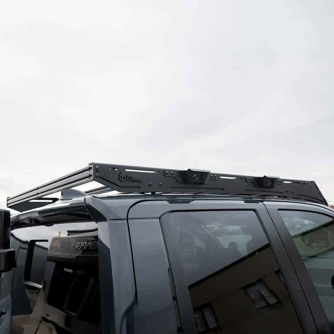 Prinsu roof rack mounted on a 2024 Toyota Tacoma for overlanding gear