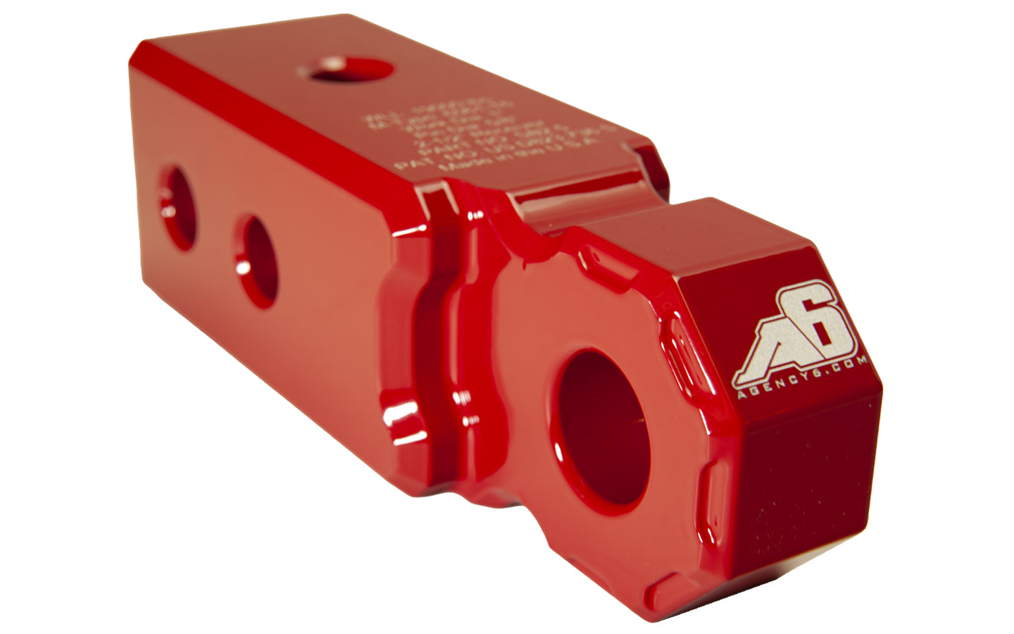 Red aluminum recovery hitch shackle mount for off-road vehicles and overlanding trucks