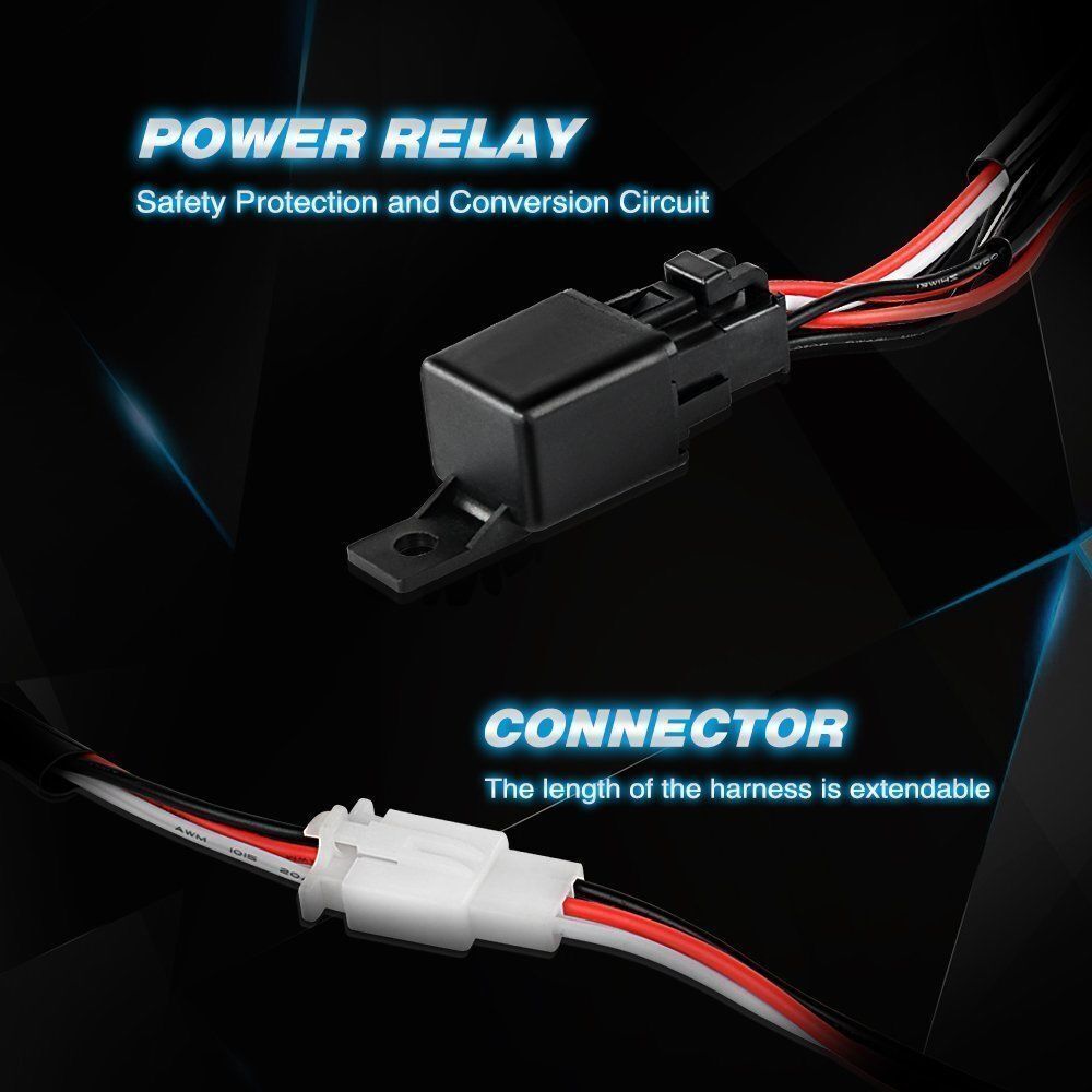 LED LIGHT BAR WIRING HARNESS KIT (2 LEADS 16AWG) WITH FUSE 12V 40A RELAY 3/4" ON/OFF SWITCH
