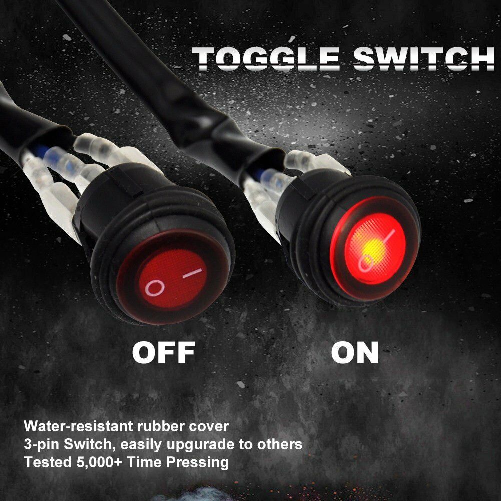 LED LIGHT BAR WIRING HARNESS KIT (2 LEADS 16AWG) WITH FUSE 12V 40A RELAY 3/4" ON/OFF SWITCH