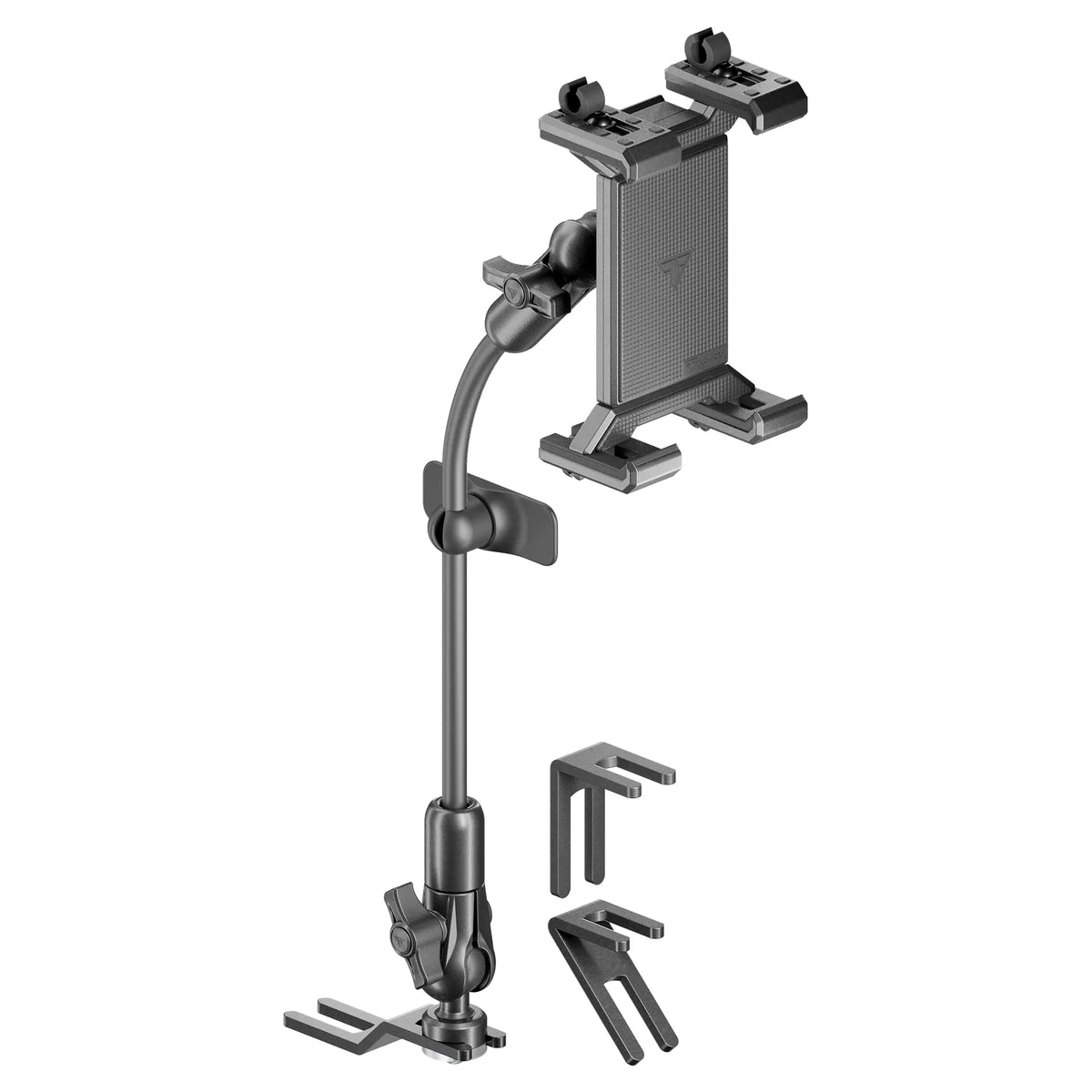 Tackform seat rail floor bolt mount with SLATE metal tablet cradle for universal fit