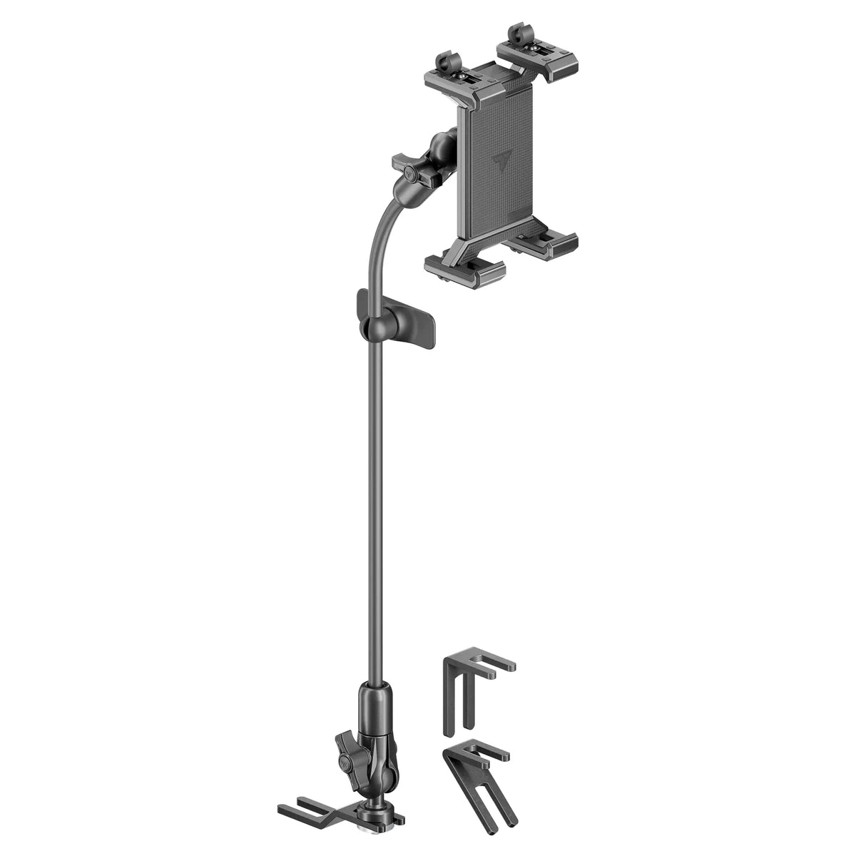 Tackform seat rail floor bolt mount with SLATE metal tablet cradle for universal fit