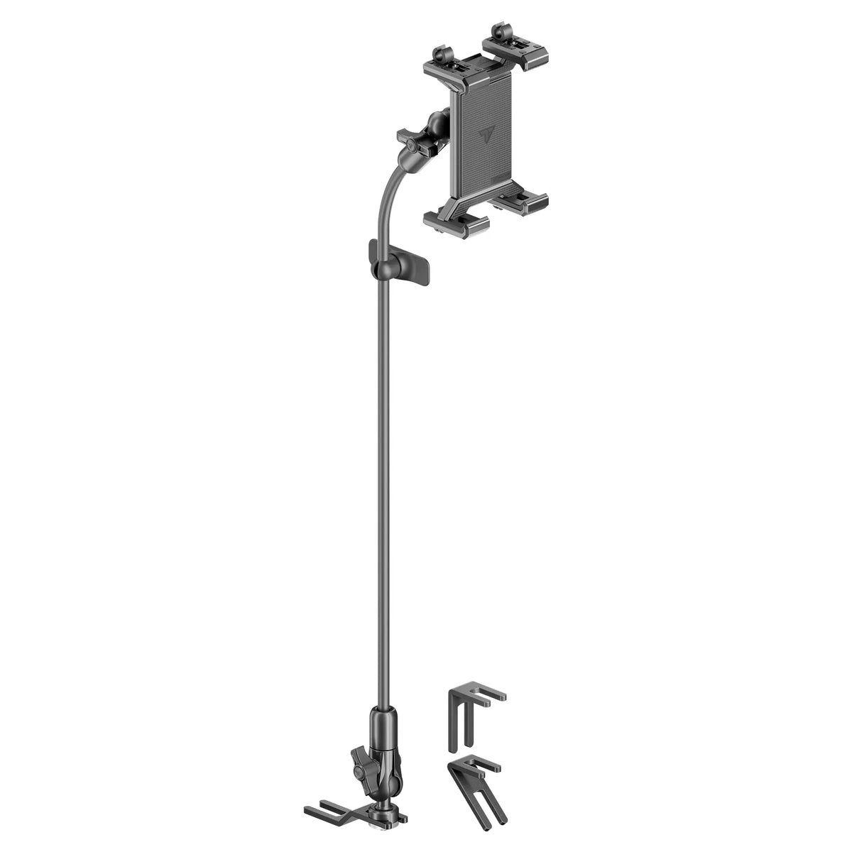 Tackform seat rail floor bolt mount with SLATE metal tablet cradle for universal fit