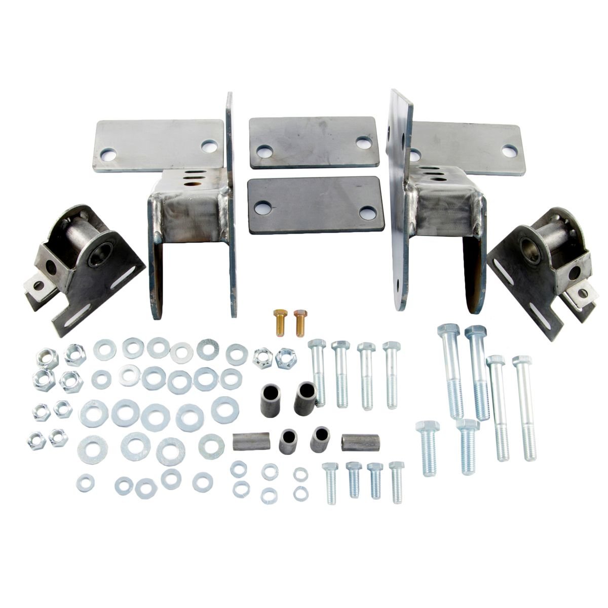 Shackle reversal system with bolt-on spring hanger brackets and hardware kit for Jeep CJ 1976-86