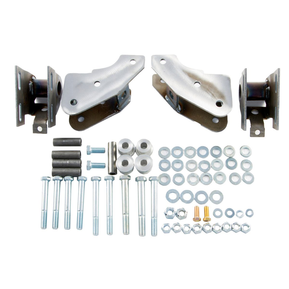Shackle reversal system with bolt-on spring hanger brackets and hardware for Jeep Wrangler YJ 1987-95