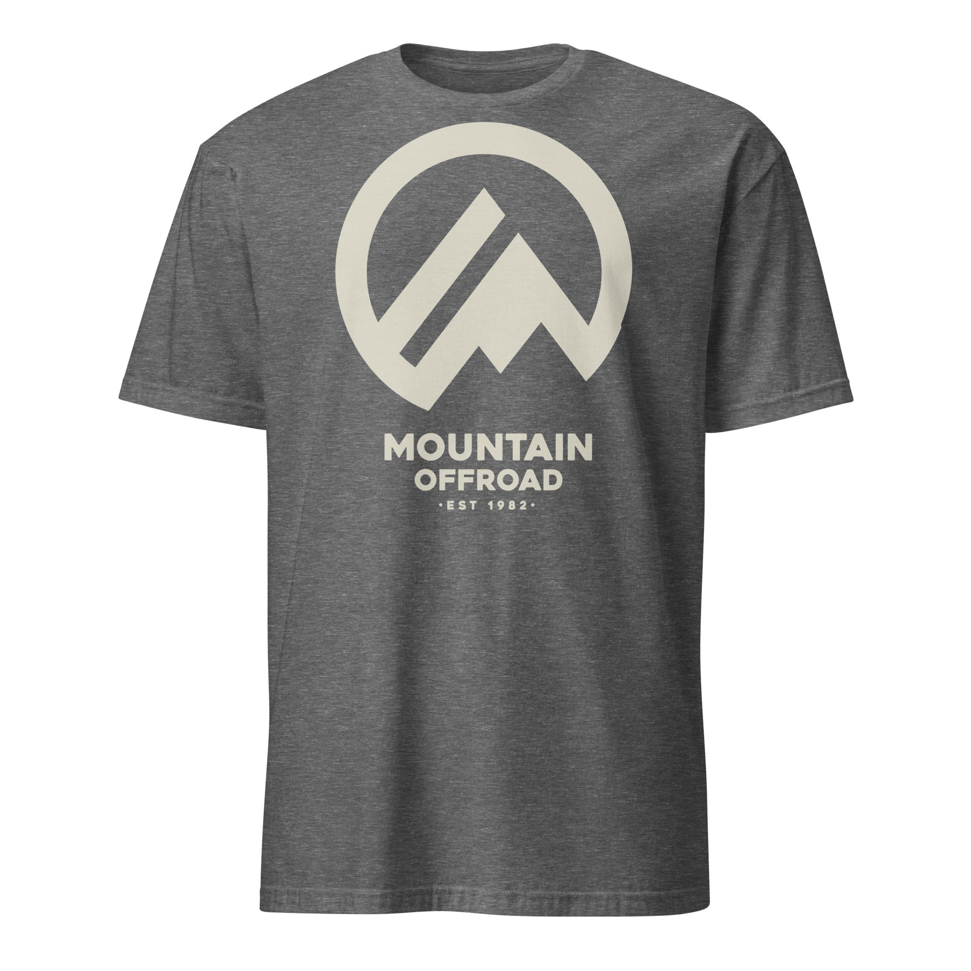 Gray short sleeve t-shirt with Mountain Offroad EST 1982 logo, adventure gear style