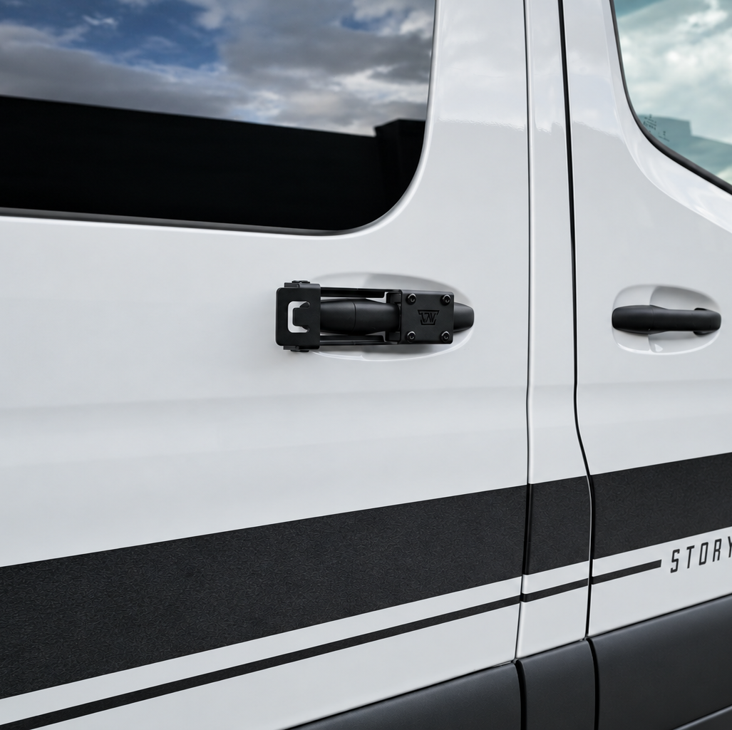 Sprinter sliding door handle extender installed