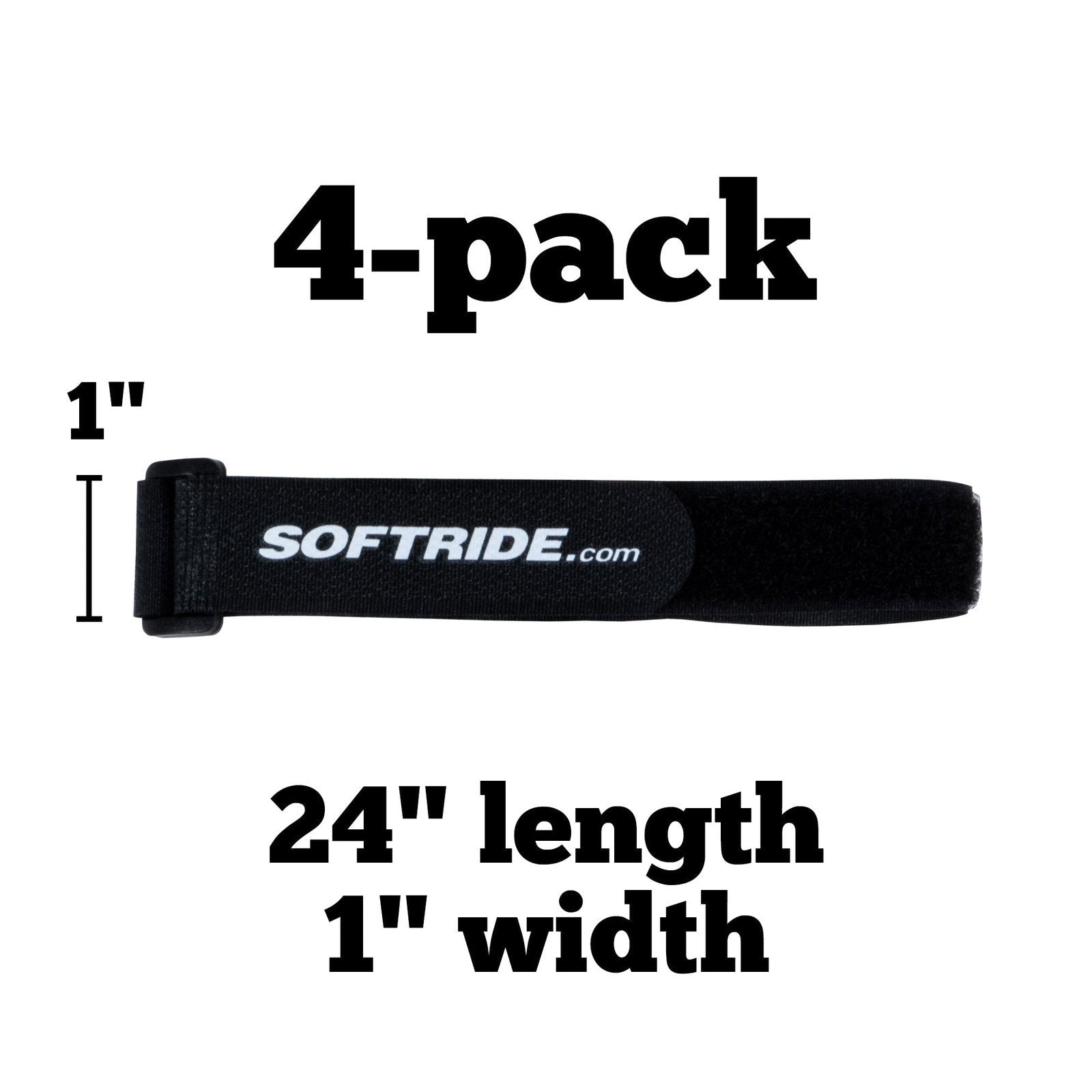 Black Softride gear strap, 24 inch length, 1 inch width, shown as a 4-pack for overlanding.