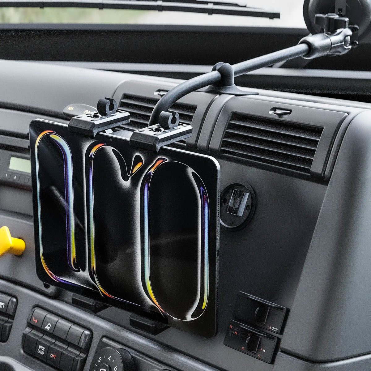 Tackform windshield suction cup mount with SLATE metal tablet cradle, universal fit