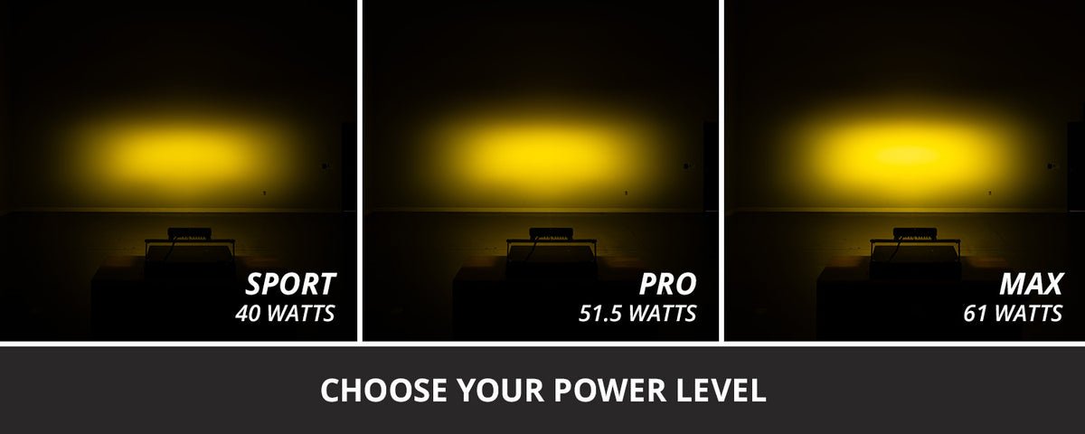Diode Dynamics SS10 Yellow LED Light Bar for trucks and SUVs – power levels