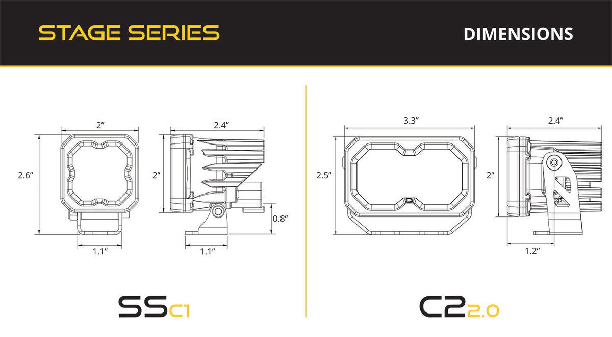 Diode Dynamics Stage Series reverse light kit for 2025-2026 Toyota 4Runner – dimensions