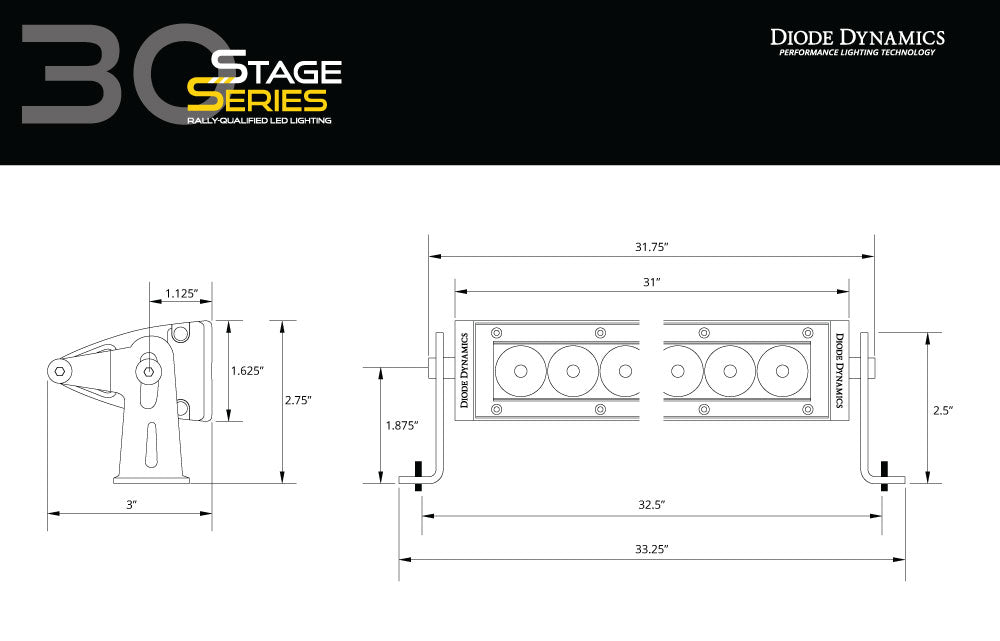 Diode Dynamics Stage Series 30" Amber Light Bar for trucks and SUVs