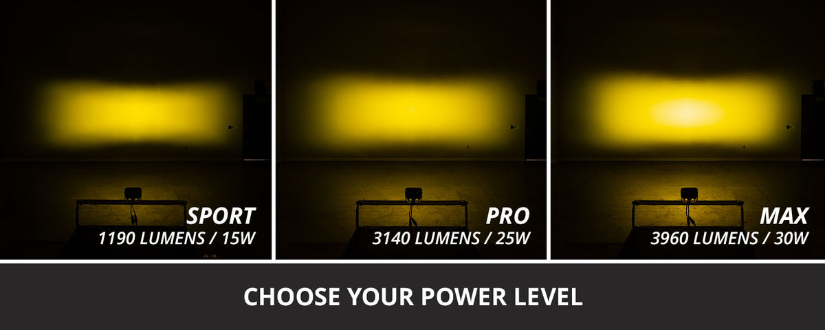 Diode Dynamics C2 2.0 Yellow Pro LED Pod pair for trucks and SUVs – power levels