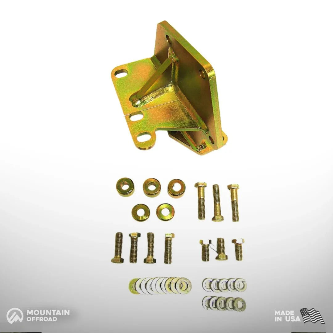 Heavy-duty steel steering box mount kit with bolts and washers for Jeep CJ 1976-86