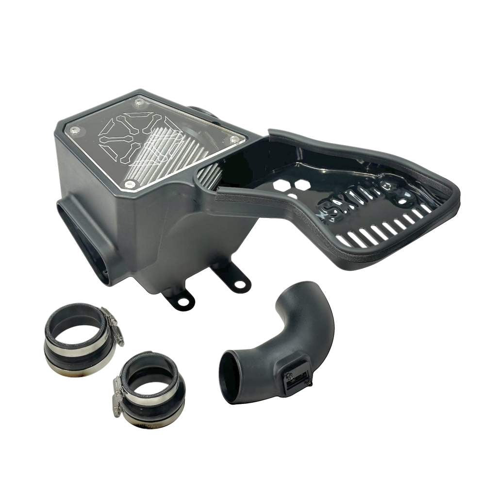 SXTH Element CPLT airbox kit for the 2024+ Toyota Tacoma 2.4T with clear lid, intake tube and couplers on a white background
