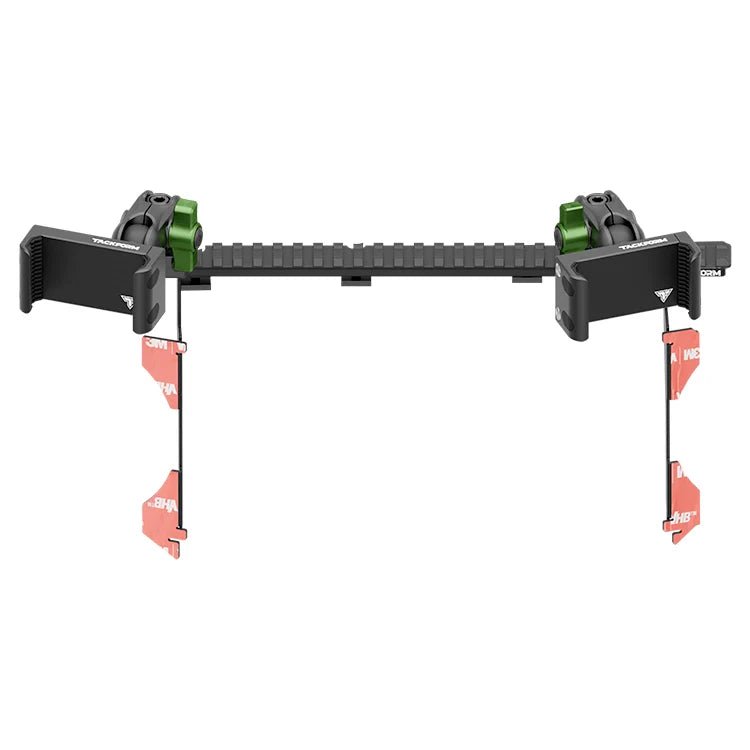 Toyota Tacoma dash dual phone mount bracket with green adjustable clamps