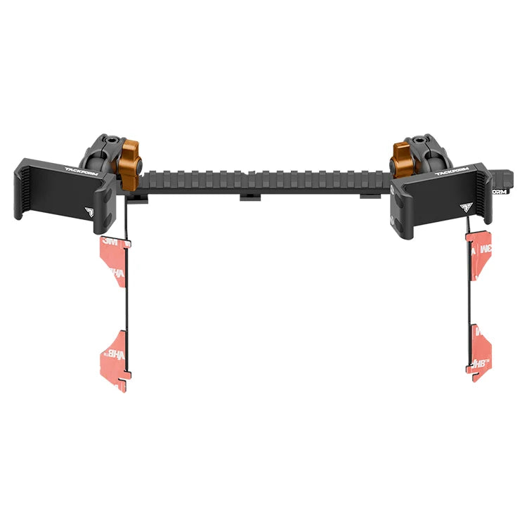 Toyota Tacoma dual phone mount dash bracket with orange accents and adhesive strips