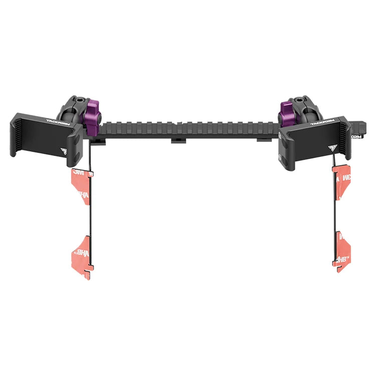 Toyota Tacoma dual phone mount dash bracket with purple hardware and adhesive strips