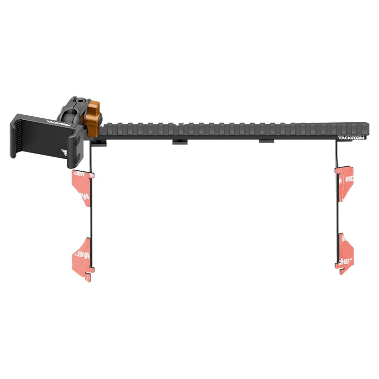Toyota Tacoma dashboard phone mount bracket with orange accent and adhesive pads