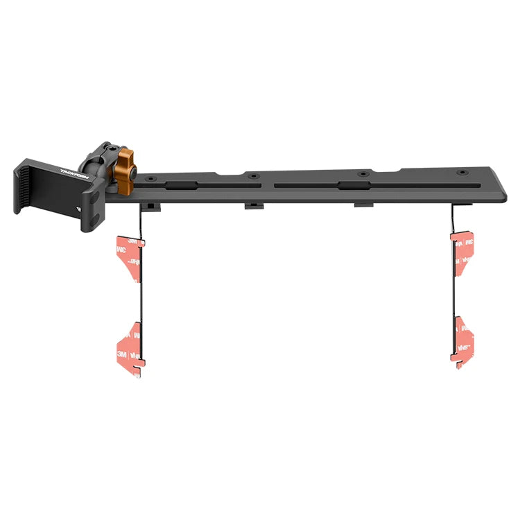 Tacoma dash phone mount bracket with orange knob and adhesive strips for vehicle accessory