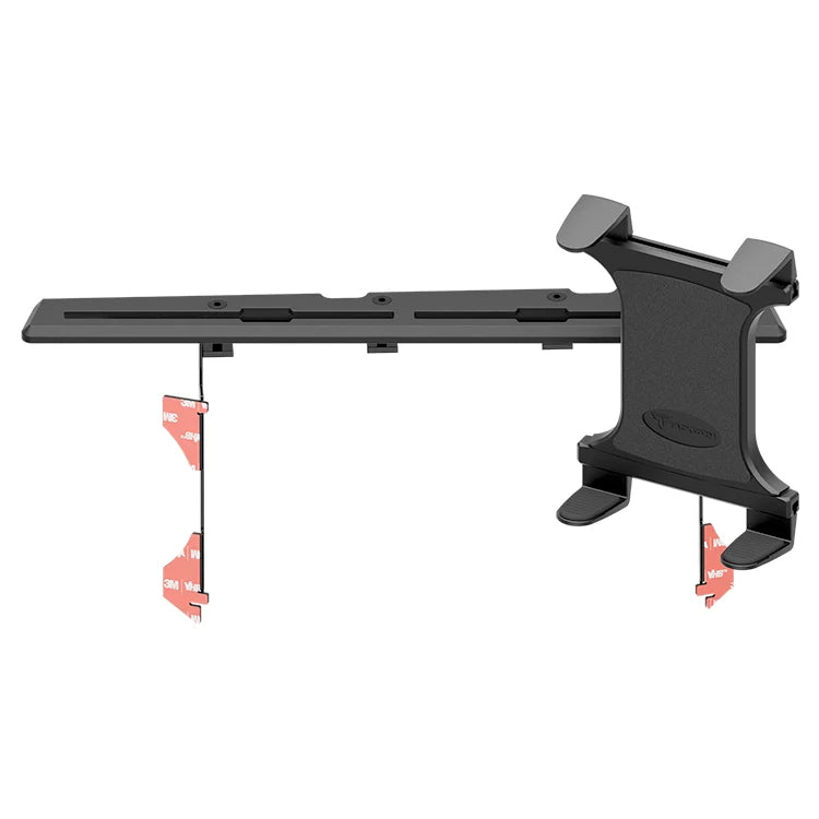 Tacoma dashboard tablet mount bracket with adhesive strips, black and orange
