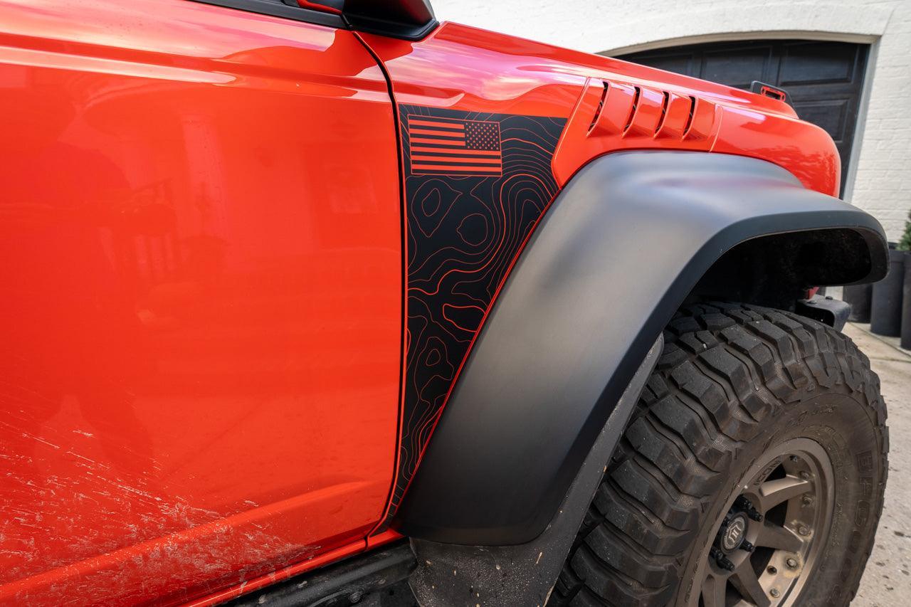 Topo American Flag Fender Overlays (Clear) - 2022+ Bronco Raptor