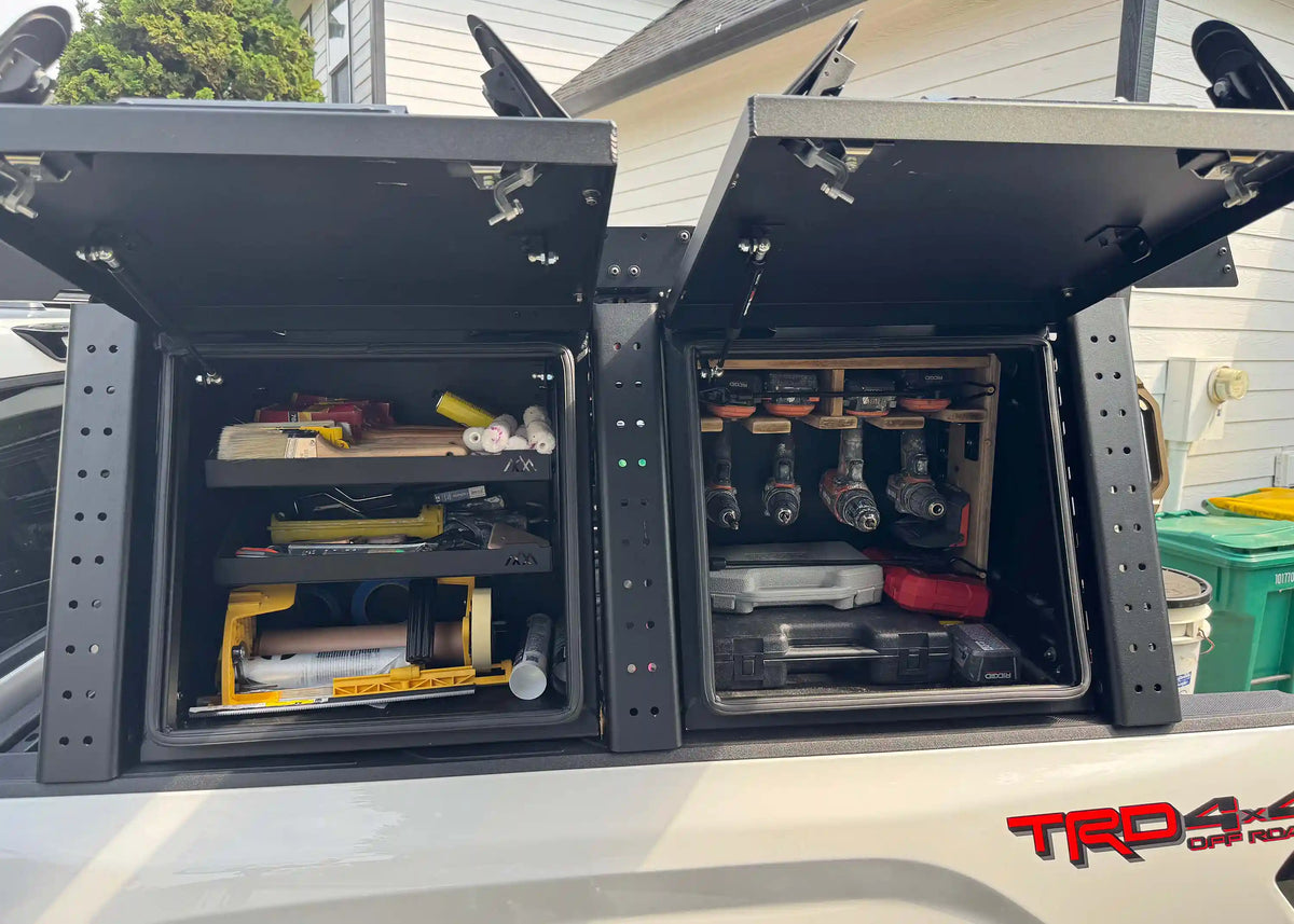 toyota-tundra-aluminum-bed-rack-storage-box-in-use - NVMOS