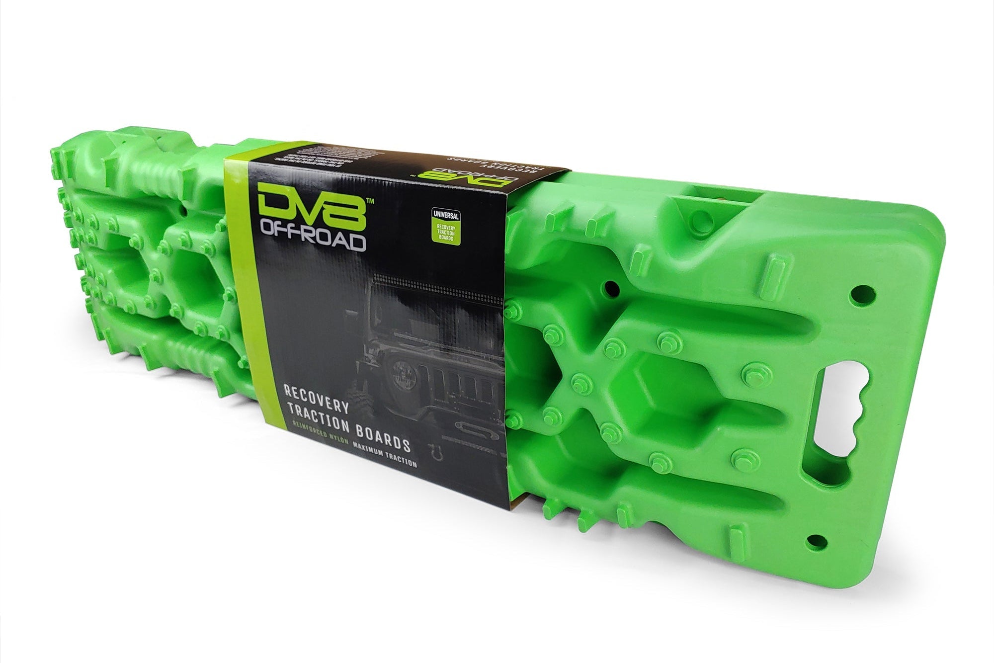 Bright green off-road recovery traction boards for overlanding vehicles
