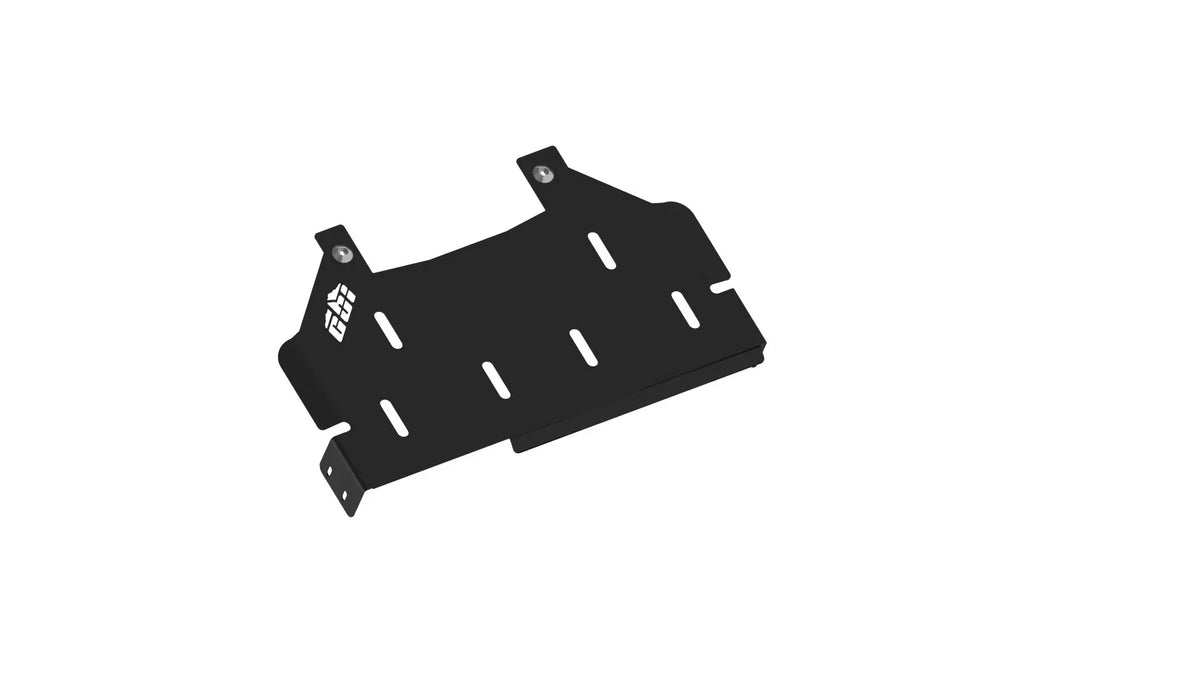 Black metal Nissan vehicle accessory mounting plate with slotted design on white background