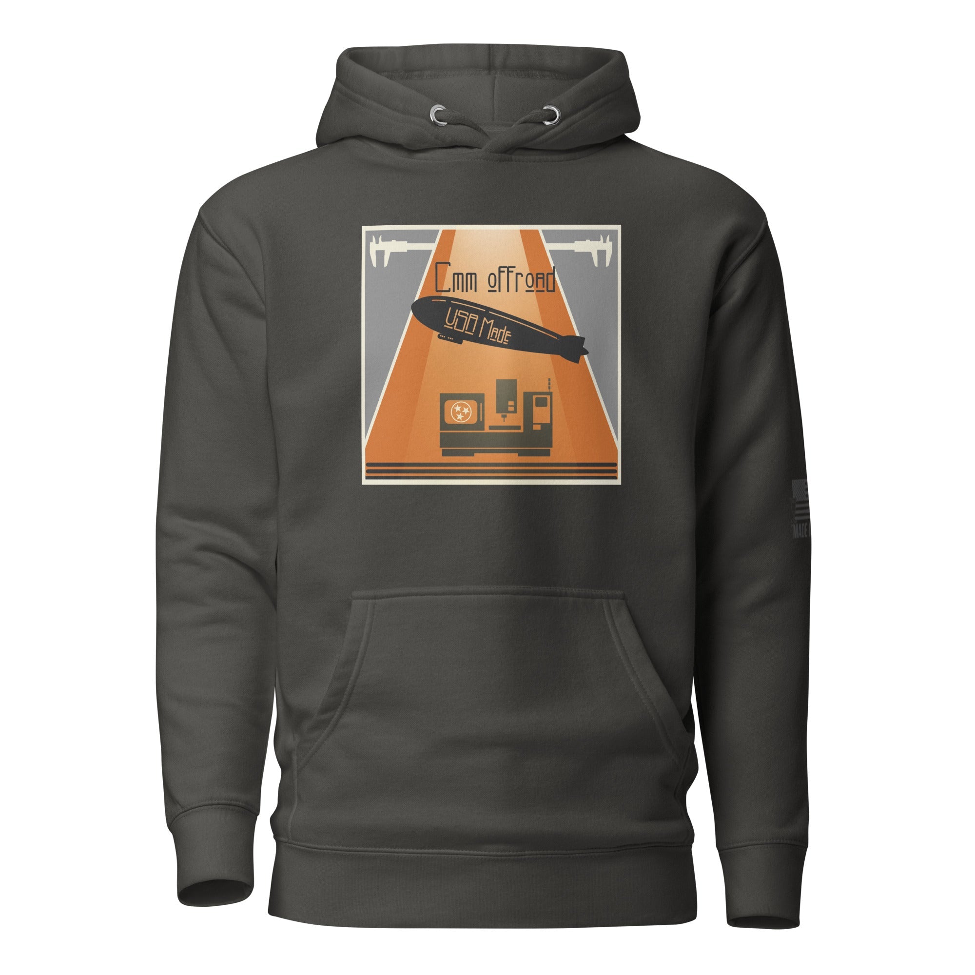 Unisex vintage black hoodie with offroad graphic, front pouch pocket, outdoor adventure style