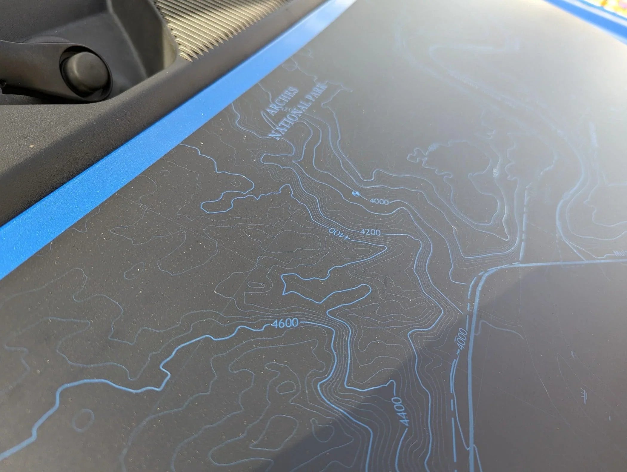 Stealth Black Arches National Park Topographic Map Hood Overlay (Printed Series) - 2021+ Bronco