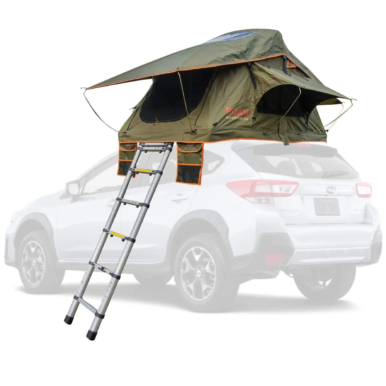 Car rooftop tent with ladder for overlanding and expedition camping on SUV