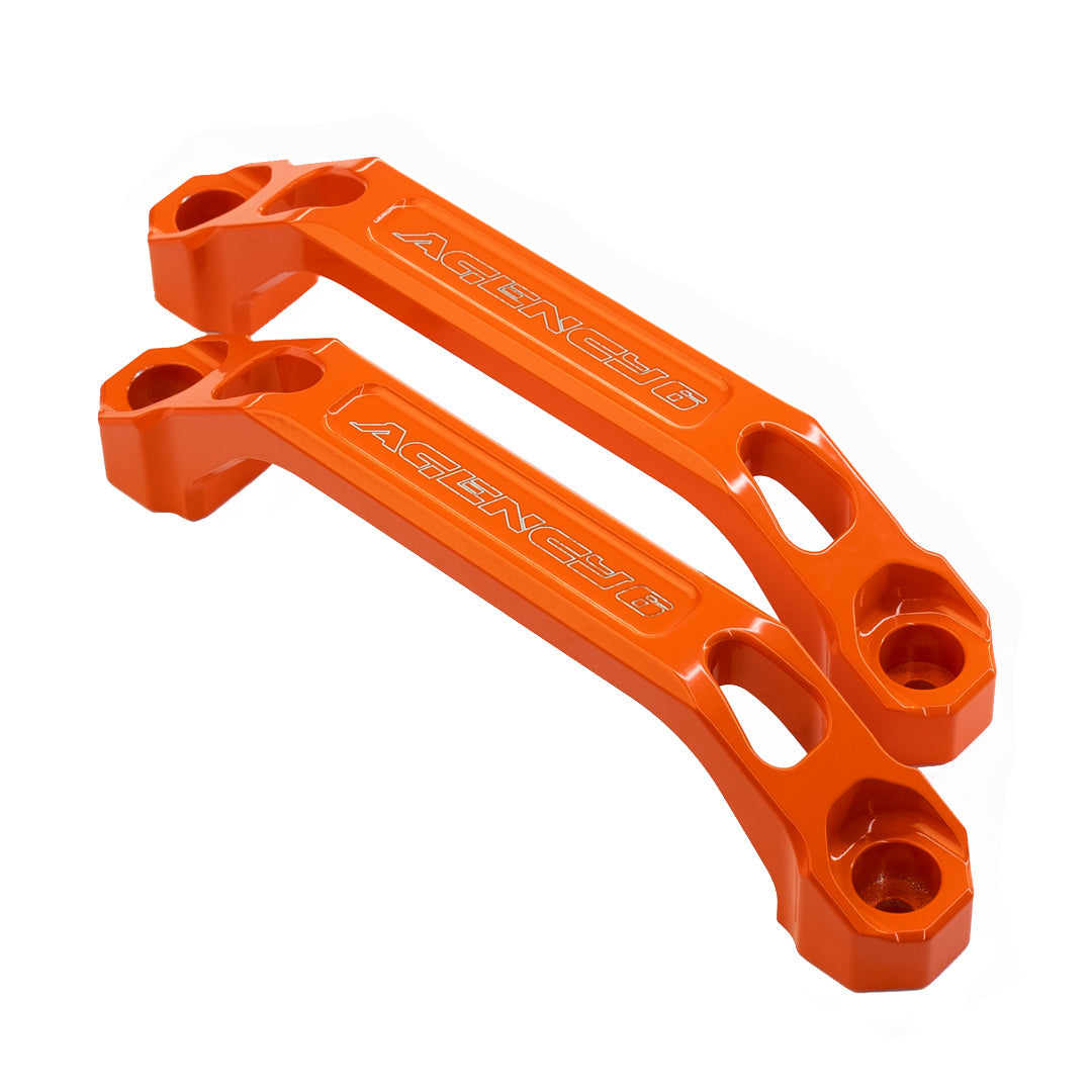 Pair of orange billet aluminum grab handles for off-road vehicle accessories